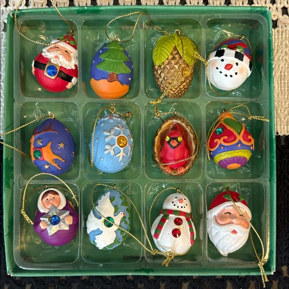 Vintage 12 Christmas Egg Mini Ornaments